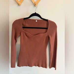 Chocolate Brown Sweetheart Neckline Sweater